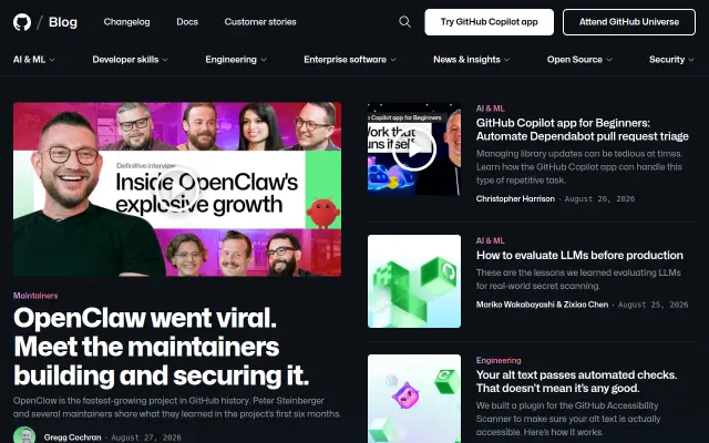 Screenshot of blog.github.com