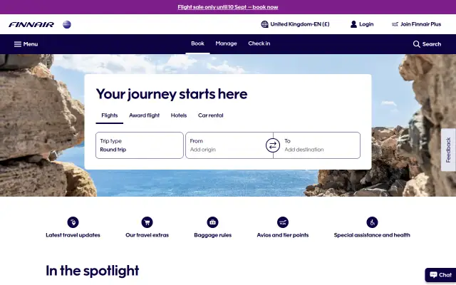Screenshot of finnair.co.uk