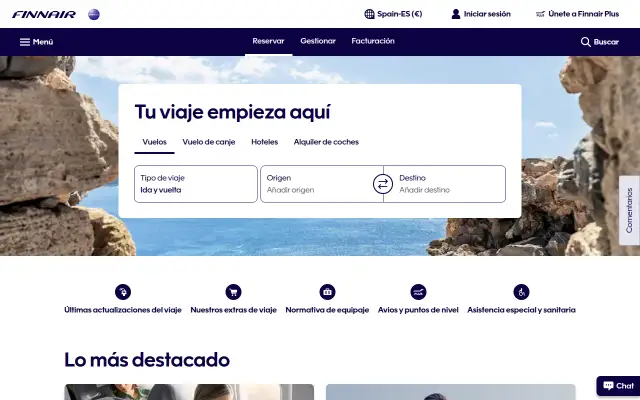 Screenshot of finnair.es