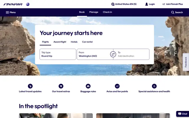 Screenshot of finnair.us