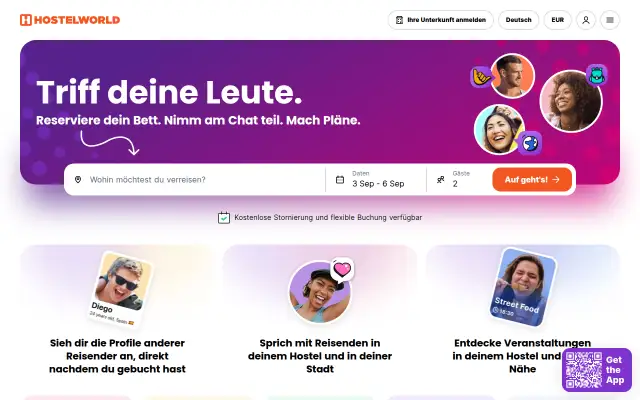 Screenshot of hostelworld.de