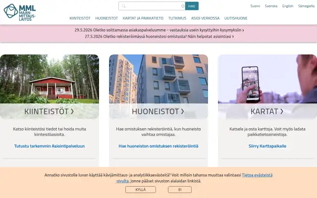 Screenshot of maanmittauslaitos.com