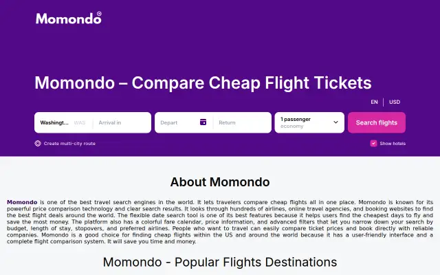 Screenshot of momondo.app