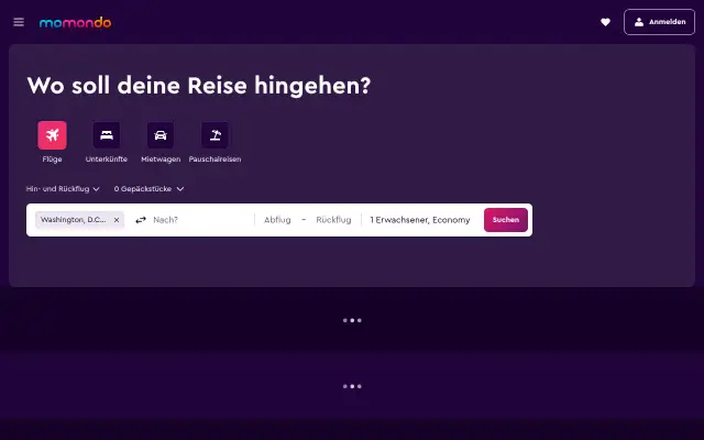 Screenshot of momondo.de