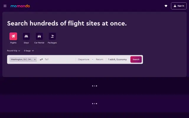 Screenshot of momondo.eu