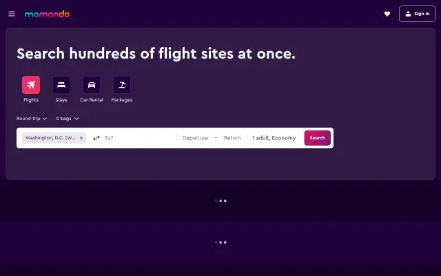 Screenshot of momondo.me
