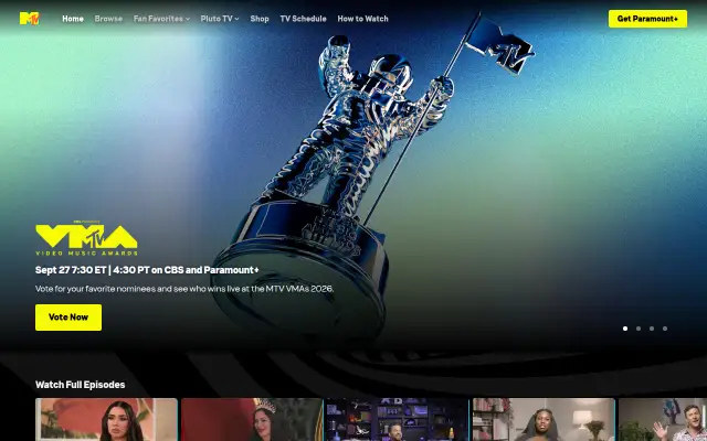 Screenshot of mtv.com