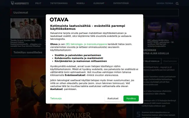 Screenshot of muropaketti.fi