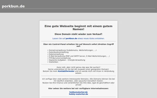 Screenshot of porkbun.de