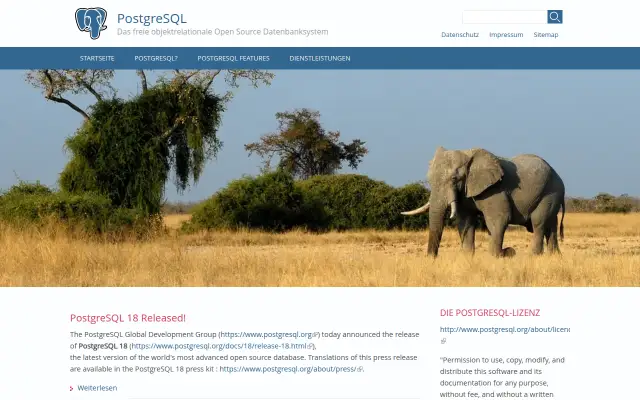 Screenshot of postgresql.de