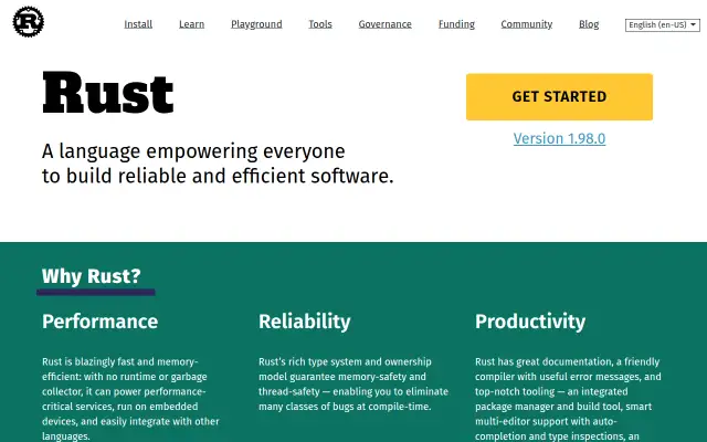 Screenshot of rust-lang.com