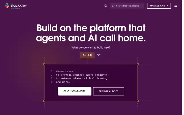Screenshot of slack.dev