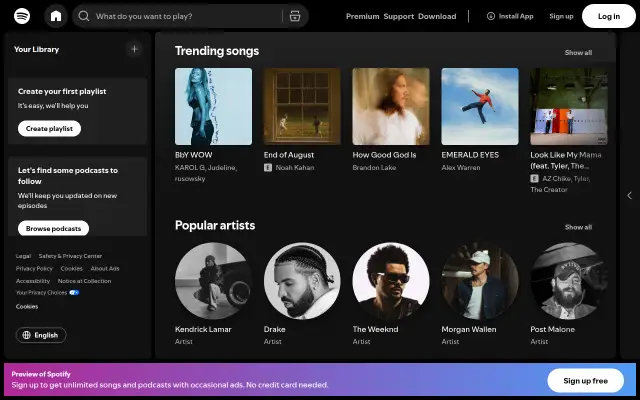 Screenshot of spotify.se