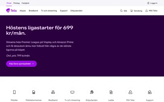 Screenshot of telia.com