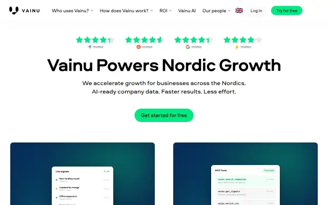 Screenshot of vainu.se