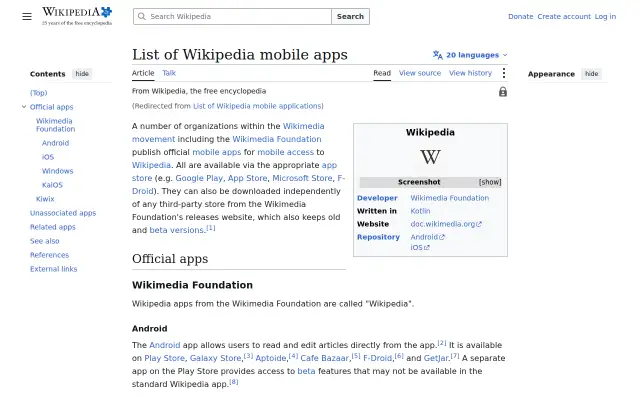 Screenshot of wikipedia.app