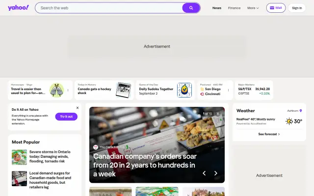 Screenshot of yahoo.ca